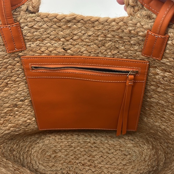 NEW & Other Stories Tote Bag with Orange Leather Trim in Natural Straw-Neutral - Picture 4 of 9